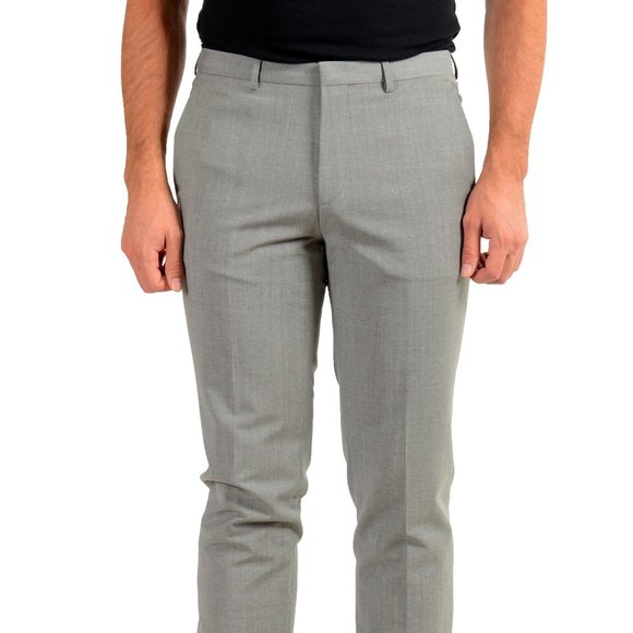 Hugo Boss Men's "Hesten194" Gray Wool Dress Pants - Picture 1 of 6